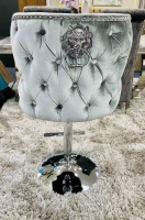 Valentino Lion Knocker Back Stool Quilted Stitch seat and Buttoned Back Design in Silver  with Chrome Leg