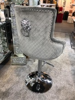 Majestic Lion Knocker Back Stool in Grey Velour