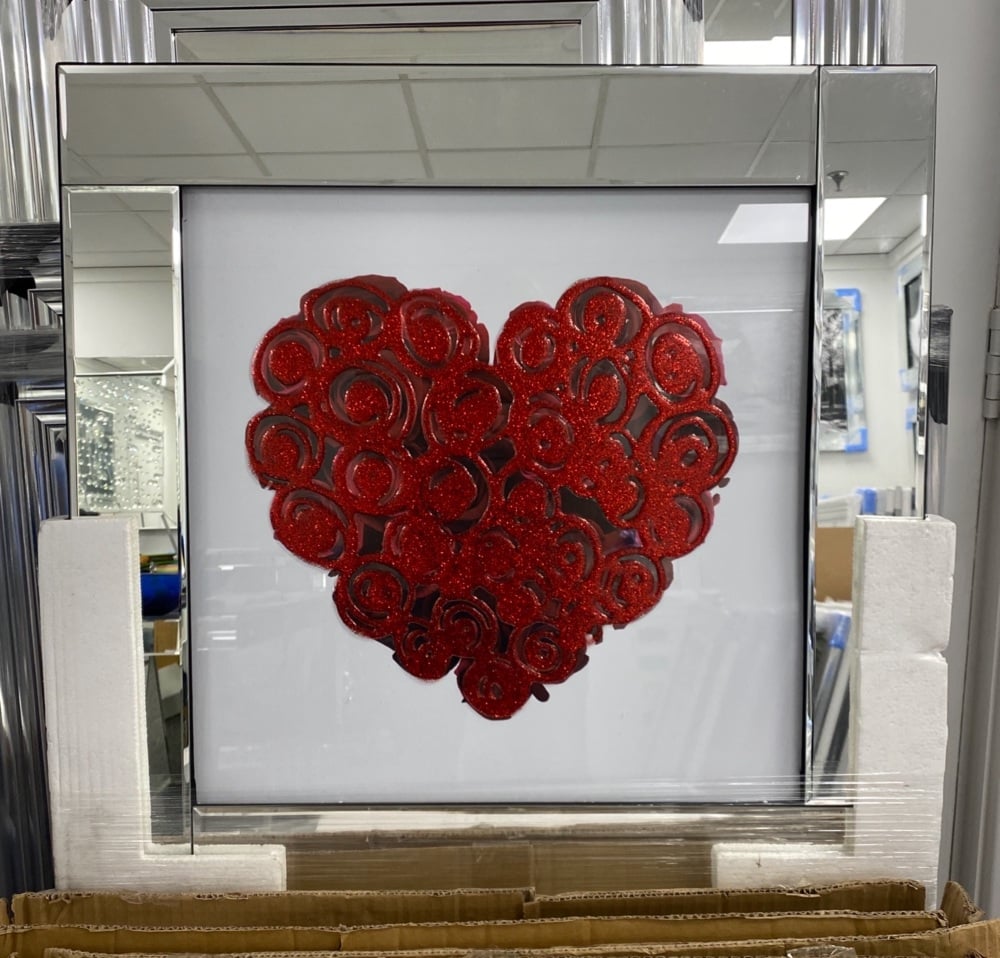 Mirror framed art print "Red Rose Heart"