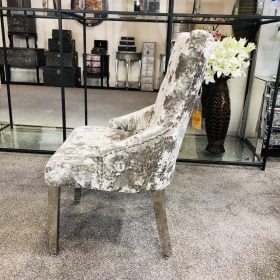 Lion Back Dining Chair in Silver Grey Crush Velvet 