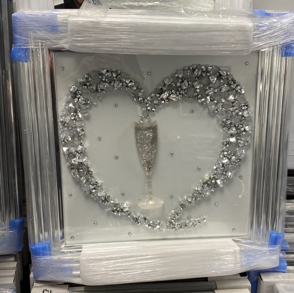 3D Champagne flute Love Silver stepped frame  in stock