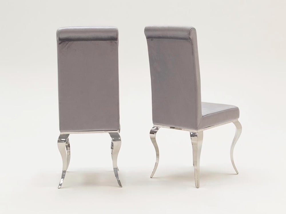 Plush Louis Grey Dining Chair with silver chrome leg