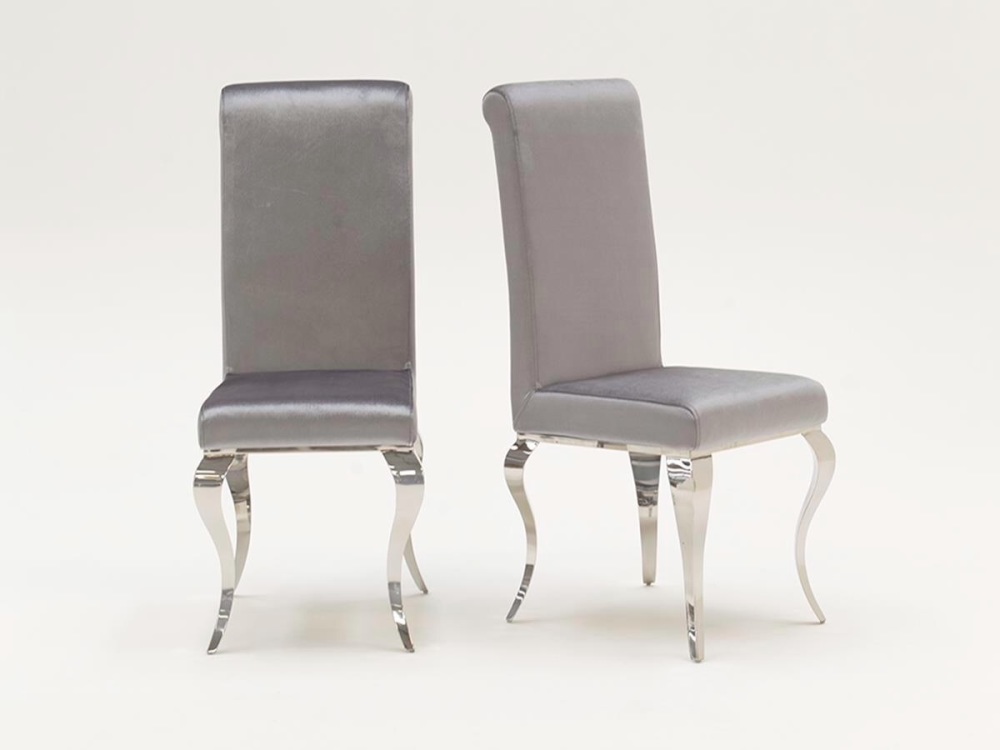 Plush Louis Grey Dining Chair with silver chrome leg