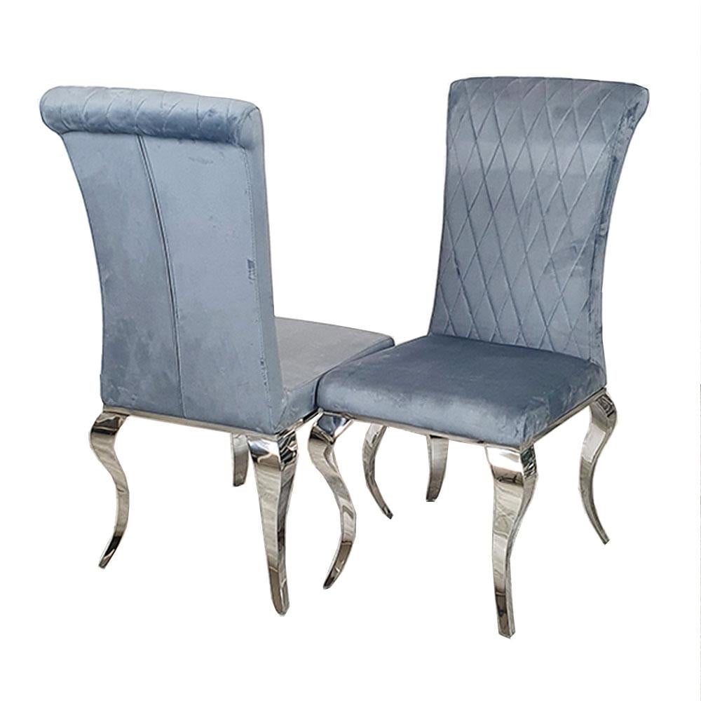 Plush Grey Dining Chair with silver chrome leg 