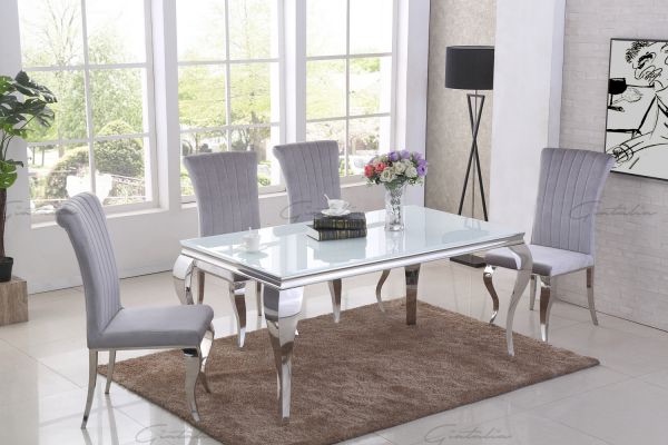 Louis Glass top Rectangular Dining Table in white  1.6m