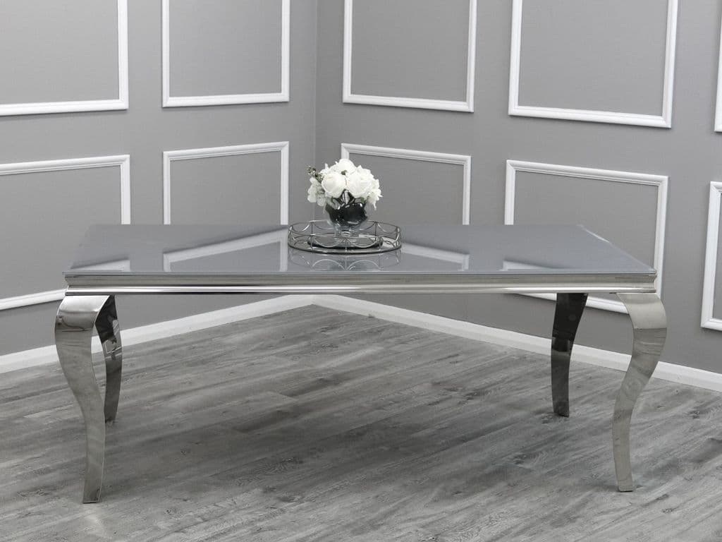 Louis Glass top Rectangular Dining Table in Grey  1.6m