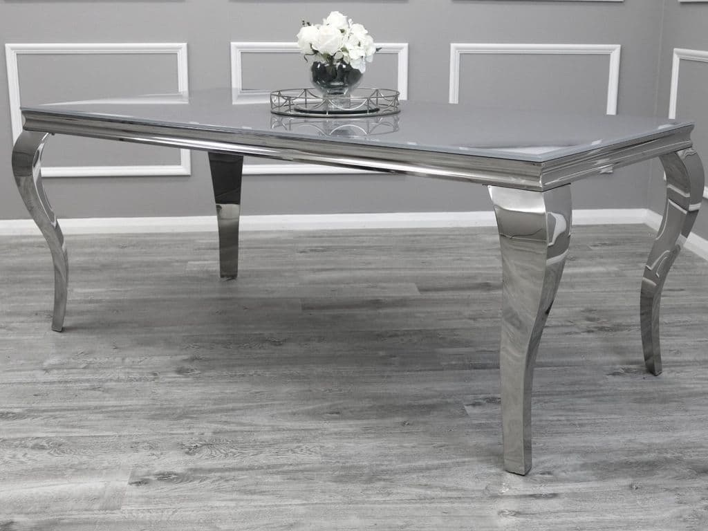 Glass top Rectangular Dining Table in Grey  1.6m