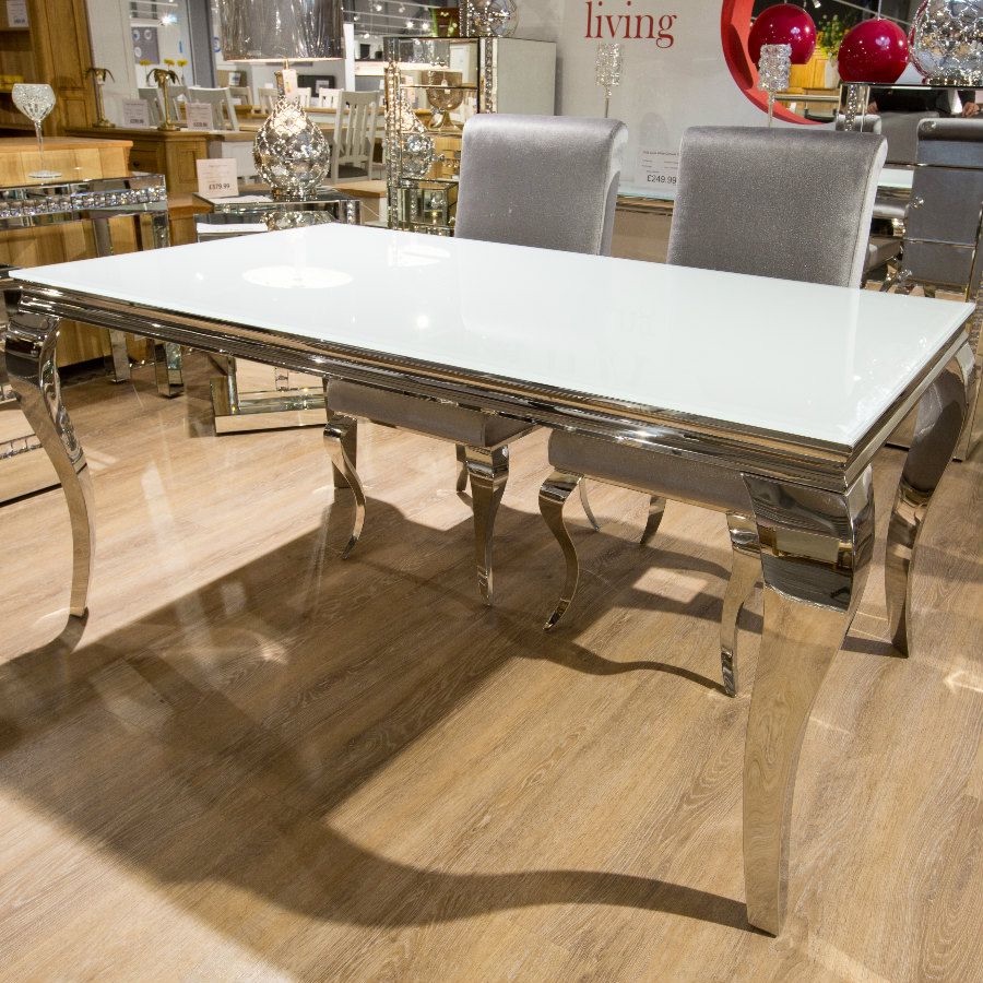 Louis Glass top Rectangular Dining Table in white  1.4m