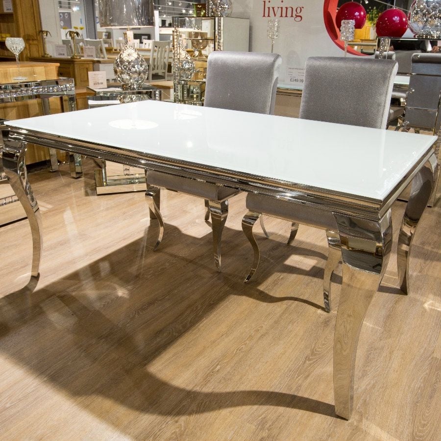 Louis Glass top Rectangular Dining Table in white 2m