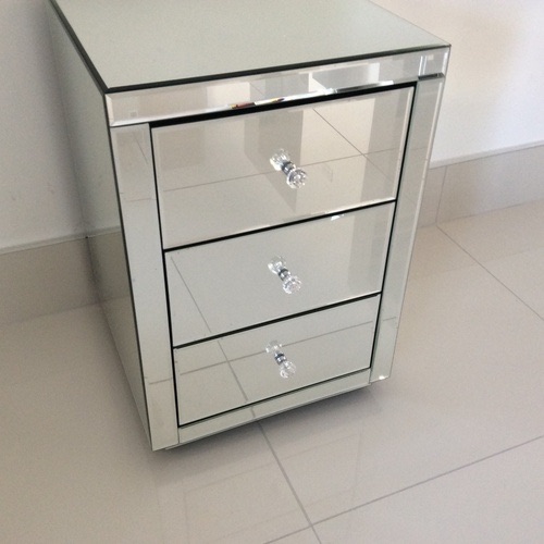* Monica Venetian Mirrored  3 Draw Bedside Chest - in Stock