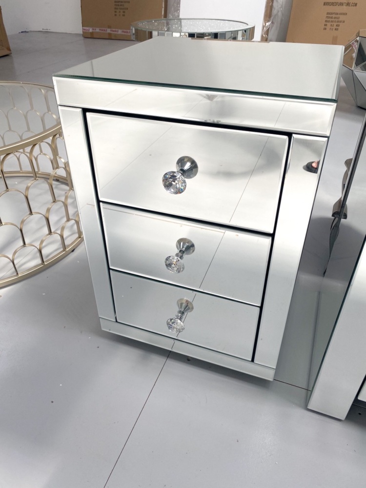 * Monica Venetian Mirrored  3 Draw Bedside Chest - Stock due 15/9/21