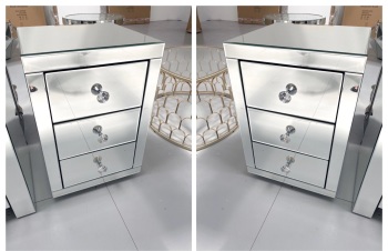 * Monica Venetian Mirrored Pair of  3 Draw Bedside Chests - in Stock 