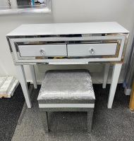 *Atlanta White Mirrored 2 Draw Dressing Table with Stool - in Stock