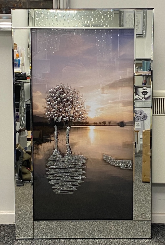 Mirror framed "Glitter tree reflection on the Lake " Wall Art