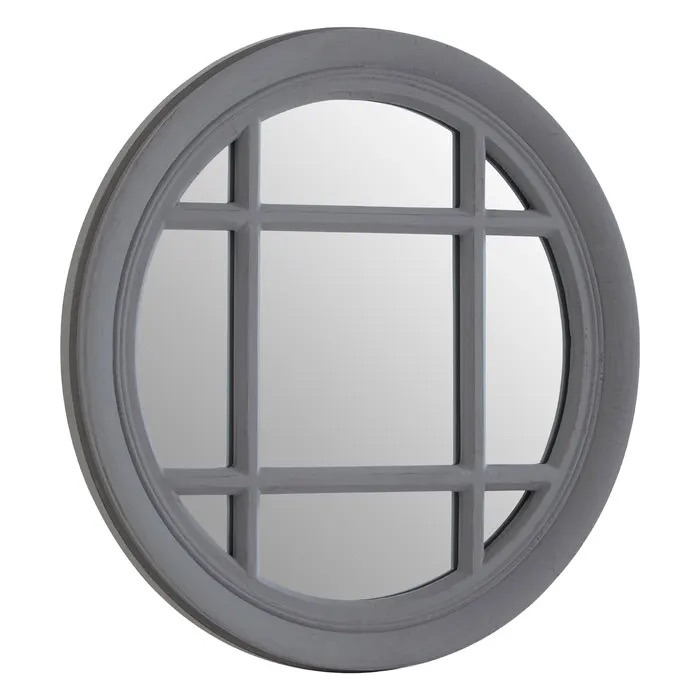 Round Grey Window Mirror 50cm x 50cm