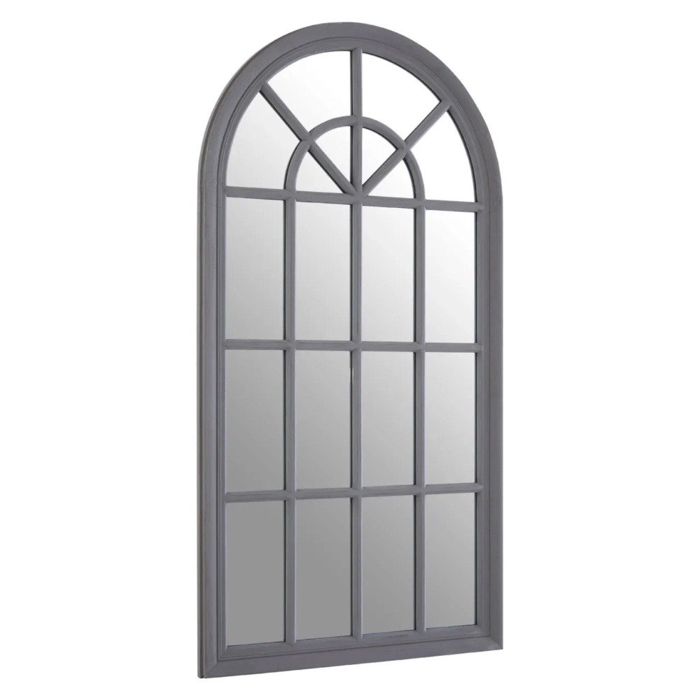 Flat Wood Curved Window Grey Wall Mirror 130cm x 70cm