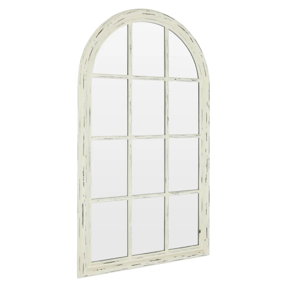 Curved Distressed White  Window  Wall Mirror 136cm x 80cm