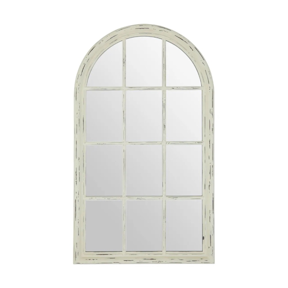 Curved Distressed White  Window  Wall Mirror 136cm x 80cm