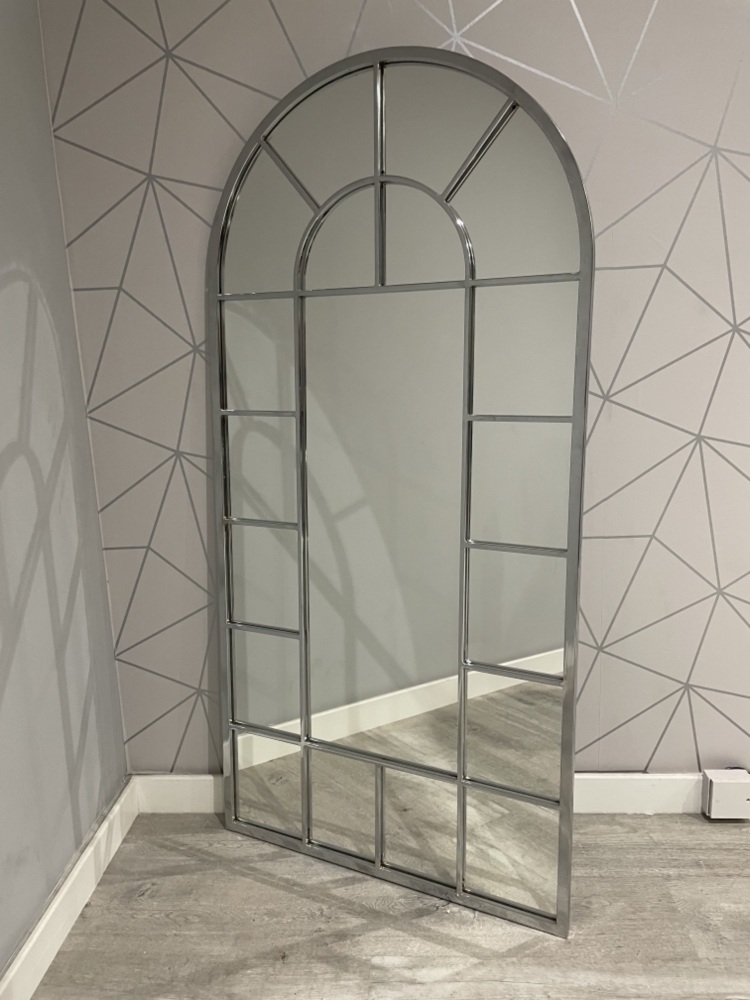 Silver Metal Curved Window Wall Mirror 150cm x 70cm