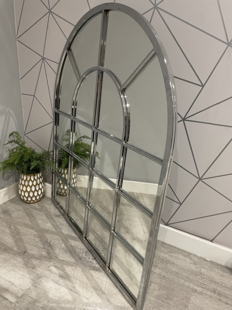 Silver Metal Curved Window Wall Mirror 100cm x 80cm