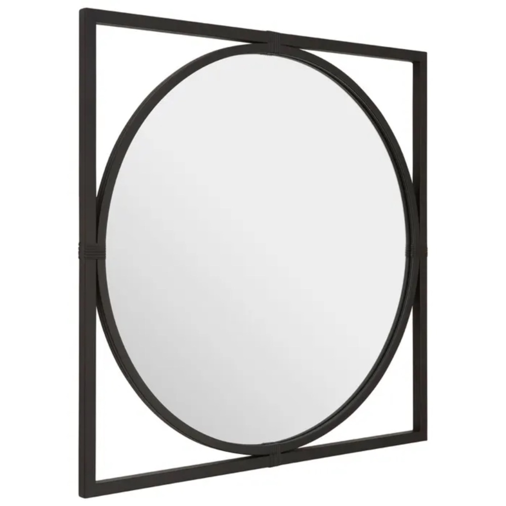 Square framed Round Black Metal Window Mirror 92cm x 92cm