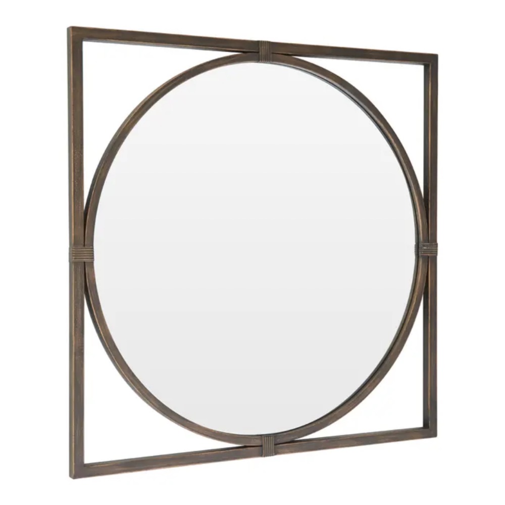 Square framed Round Bronze Metal Window Mirror 92cm x 92cm