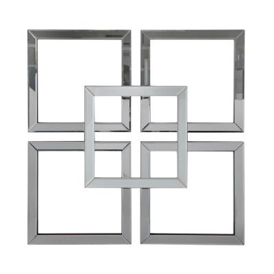 Geometric Squares Wall Mirror in Smoked Grey & Silver 90cm x 90cm (A)