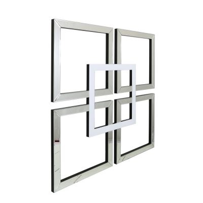 Geometric Squares Wall Mirror Silver and White 90cm x 90cm (A)