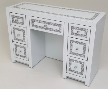 * Diamond Crush Mirrored  White 7 Draw Dressing Table