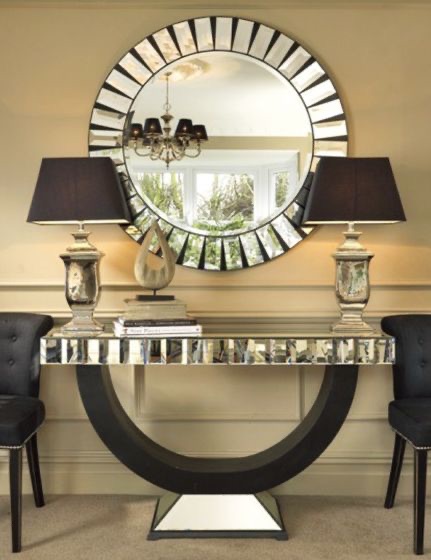 Kensington Oval frame Silver Mirrored bevelled Console Table & Mirror