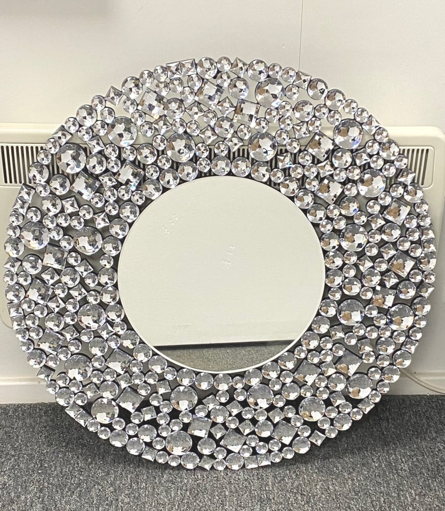 Jewel Glitz Sparkle Bevelled Round Wall Mirror 80cm x 80cm  in stock  