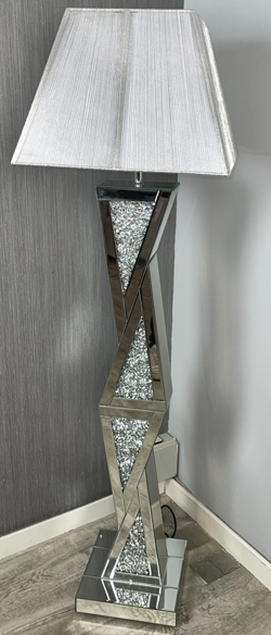 *Diamond Crush Crystal Sparkle Mirrored Zenon Floor Lamp  with a silver grey shade