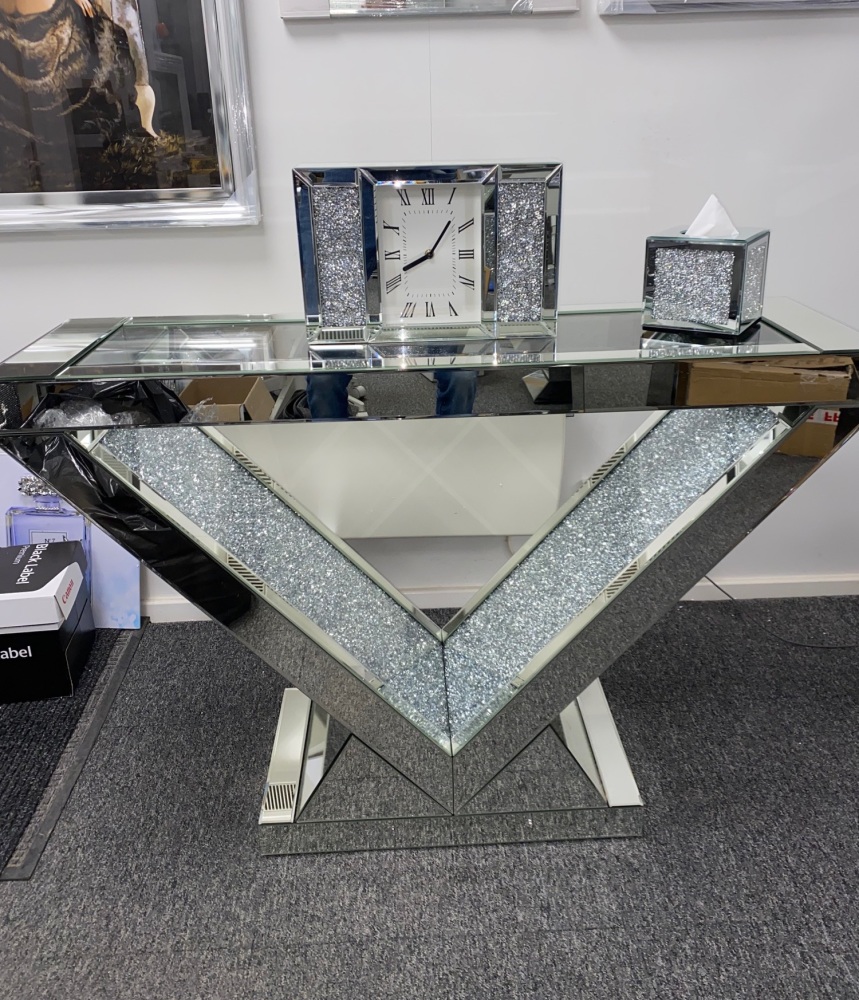  # *New Diamond Crush  Crystal V Mirrored  Console Table - in stock