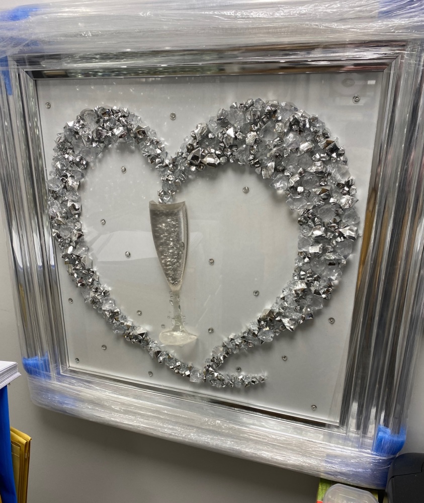 3D Champagne flute Love Silver stepped frame  in stock