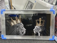 King Lion & Queen Lioness in a chrome  stepped framed 114cm x 64cm
