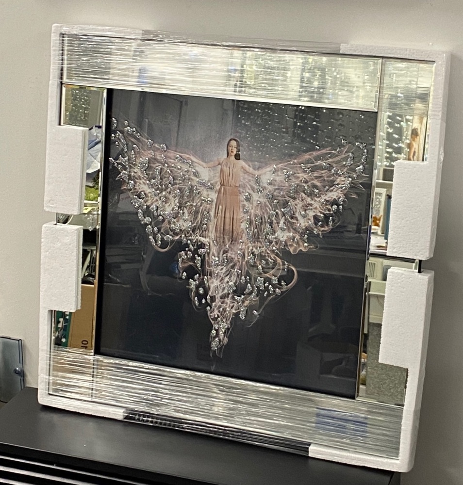 Mirror framed art print "Floating Angel" 60cm x 60cm