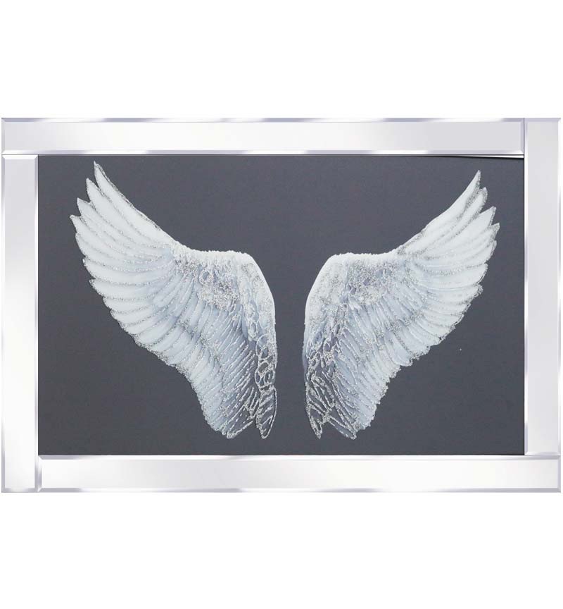 Mirror framed art print " Silver Sparkle Angels Wings" 100cm x 60cm
