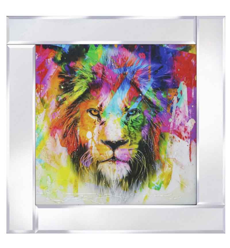 Mirror framed art print "Multicolour Lion Head 60cm x 60cm