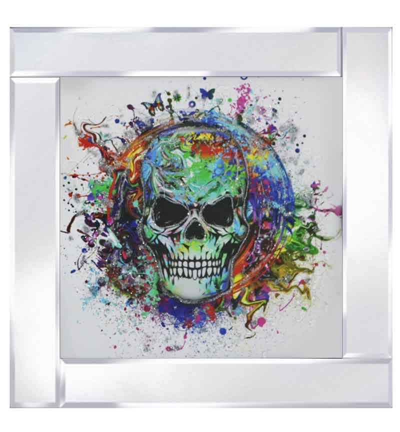 Mirror framed art print  Multicolour Skull 60cm x 60cm