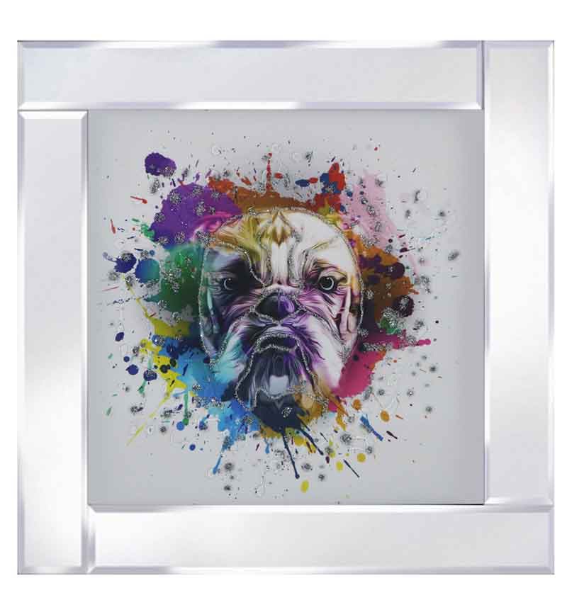 Mirror framed art print "Multi colour Dog" 60cm x 60cm