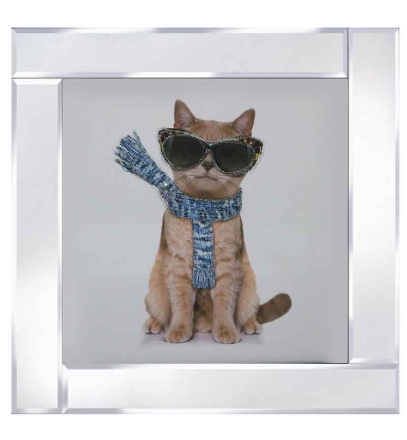 Mirror framed art print "Cool Cat with Sunglasses" 60cm x 60cm