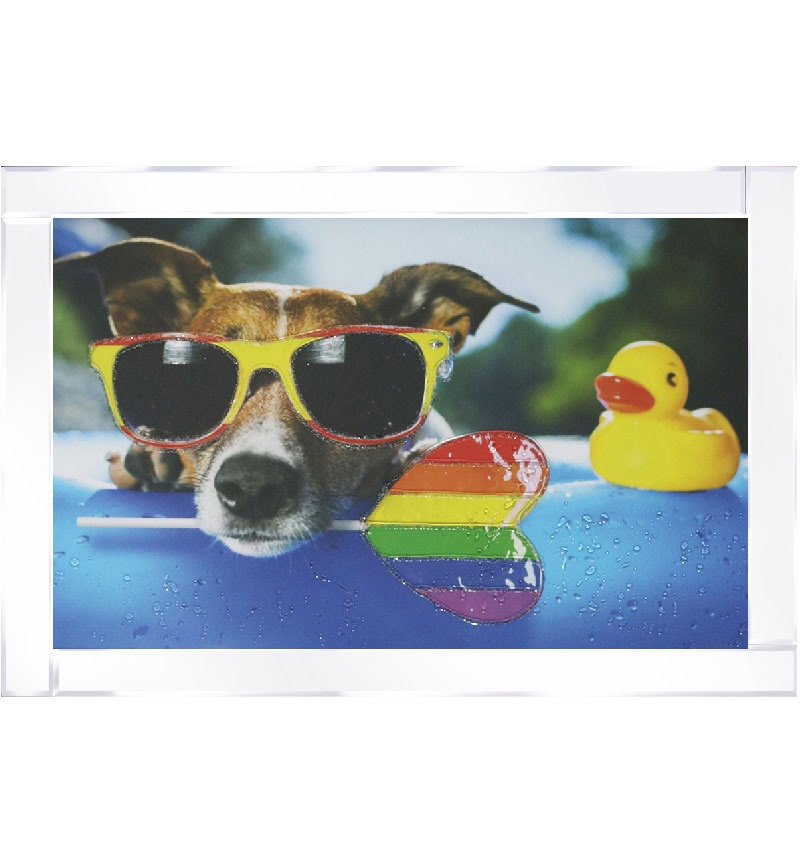 Mirror framed art print " Dog with Rainbow Candy " 100cm x 60cm 