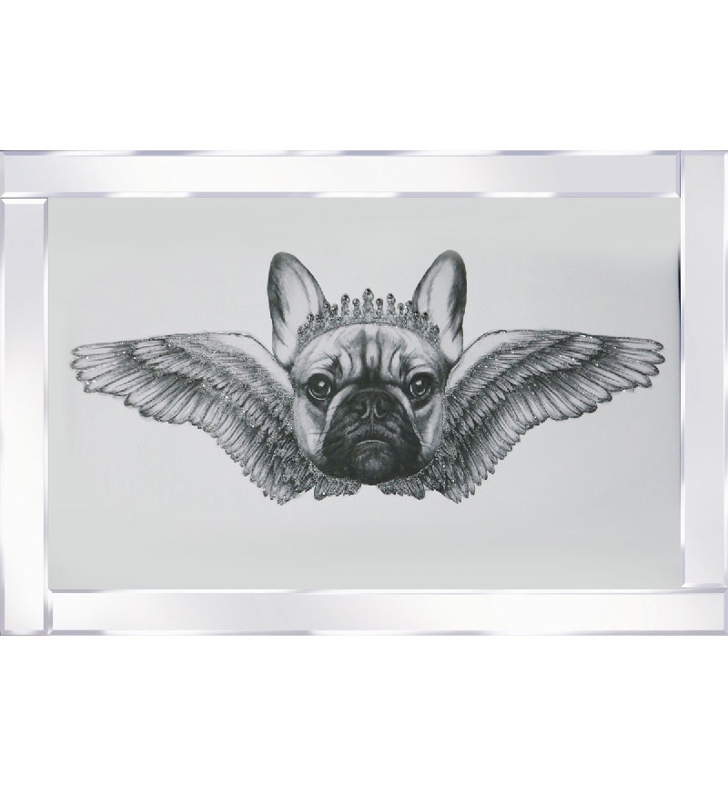 Mirror framed art print " Bulldog with Wings " 100cm x 60cm 