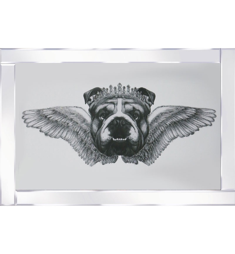 Mirror framed art print " English Bulldog with Wings " 100cm x 60cm 