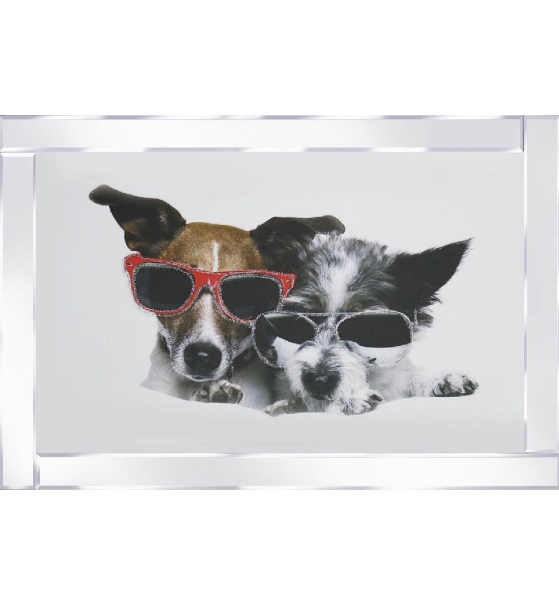 Mirror framed art print " Pair of Dogs in Sunglasses " 100cm x 60cm 