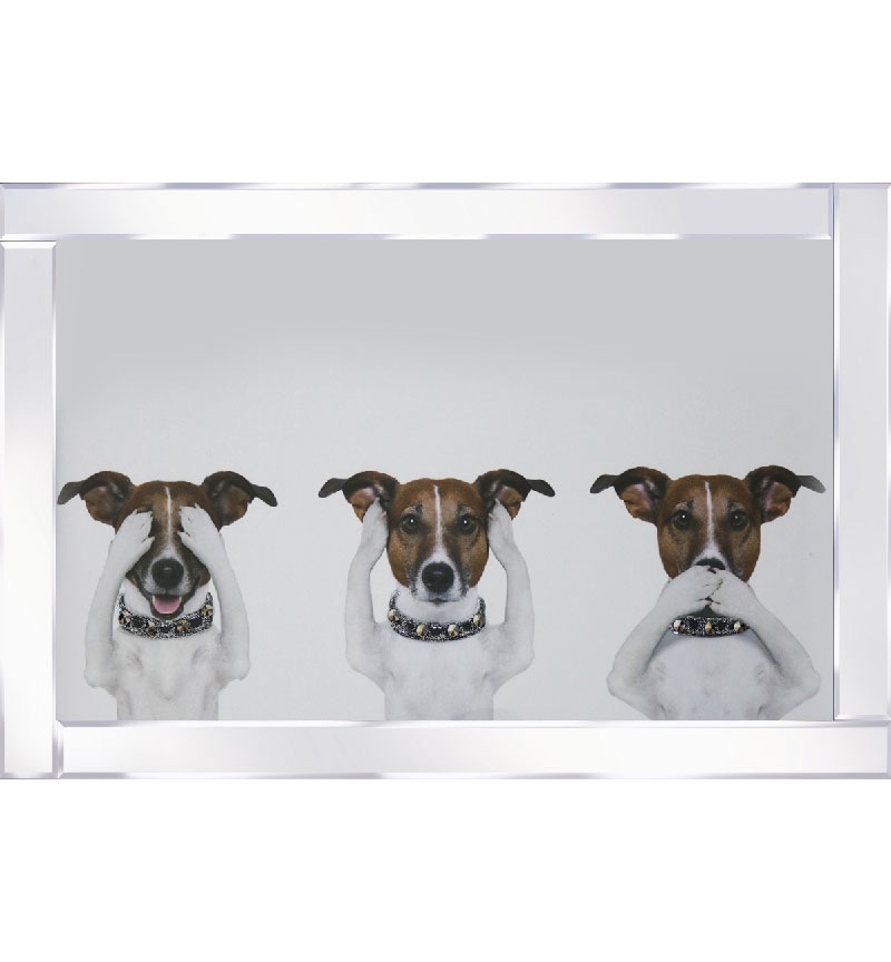 Mirror framed art print " See Hear Speak No Evil Dogs" 100cm x 60cm 