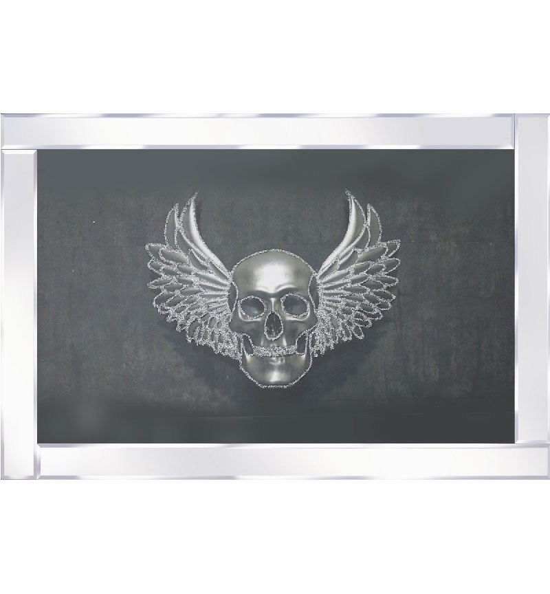 Mirror framed art print " Skull with Wings " 100cm x 60cm 