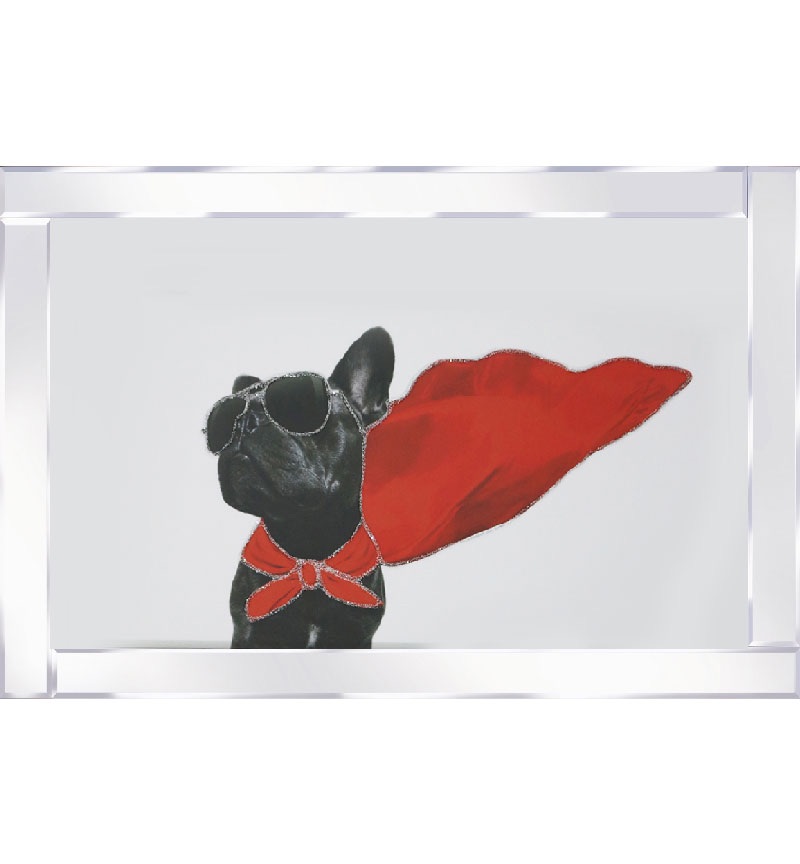 Mirror framed art print " Superhero French Bulldog " 100cm x 60cm 