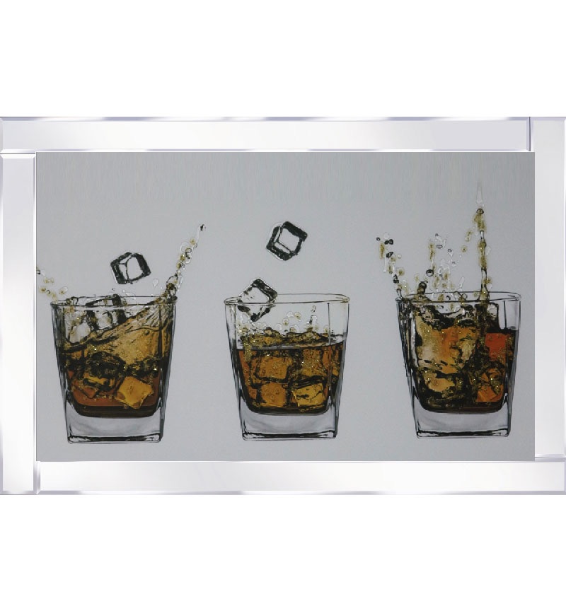Mirror framed art print "  Whiskey Tumblers with Ice " 100cm x 60cm 