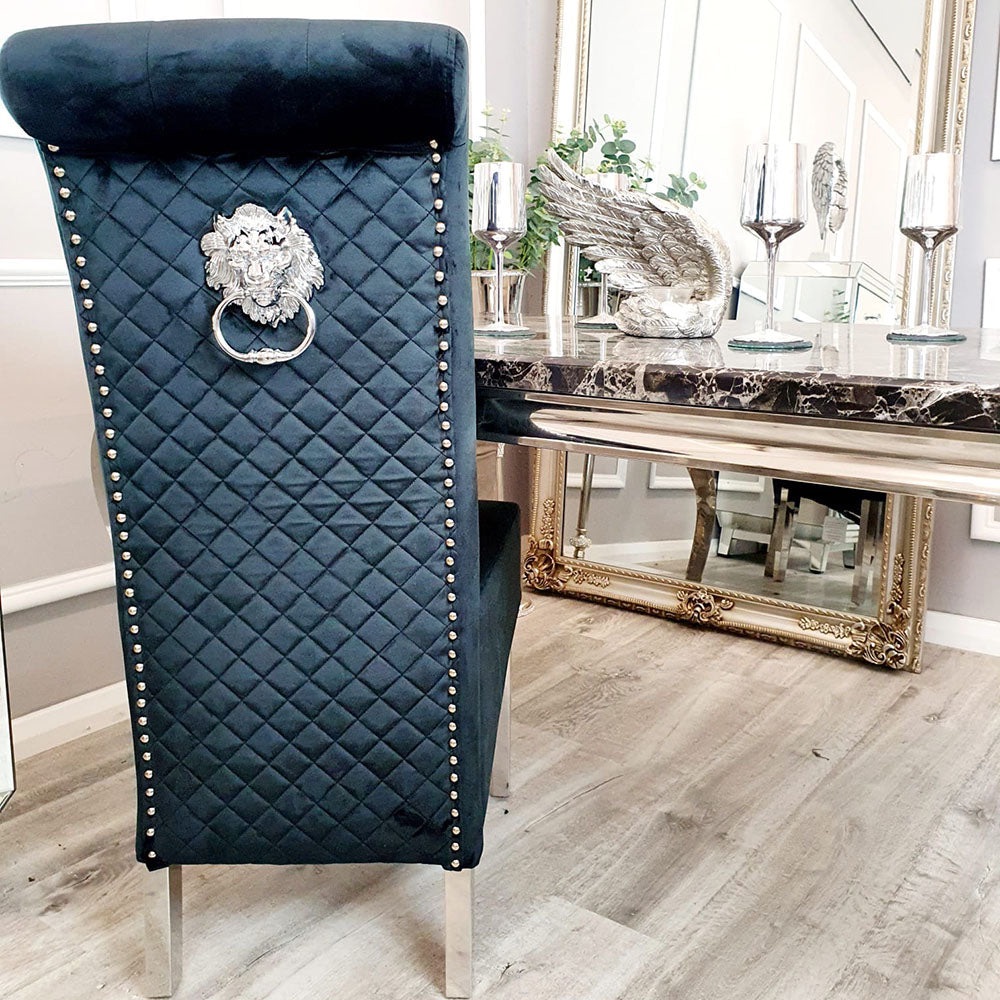 Emma Lion Knocker Dining Chair in Black with Chrome  Leg